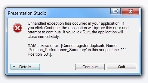 unhandled exception in your application